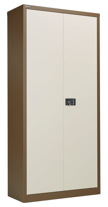 Bisley Steel Double Door Contract Cupboard Inc 4 Shelves Storage TC Group Coffee Cream 