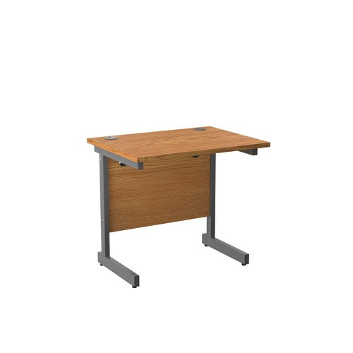 One Cantilever Oak Rectangular Office Desk - 600mm Deep Rectangular Office Desks TC Group Oak Silver 800mm x 600mm