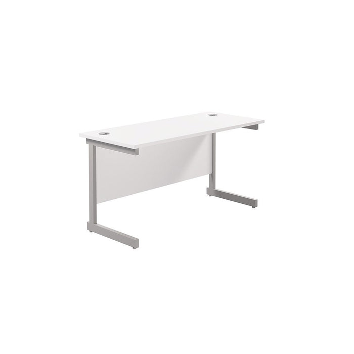 One Cantilever Rectangular White Office Desk - 600mm Deep Rectangular Office Desks TC Group White Silver 1200mm x 600mm