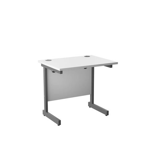 One Cantilever Rectangular White Office Desk - 600mm Deep Rectangular Office Desks TC Group White Silver 800mm x 600mm