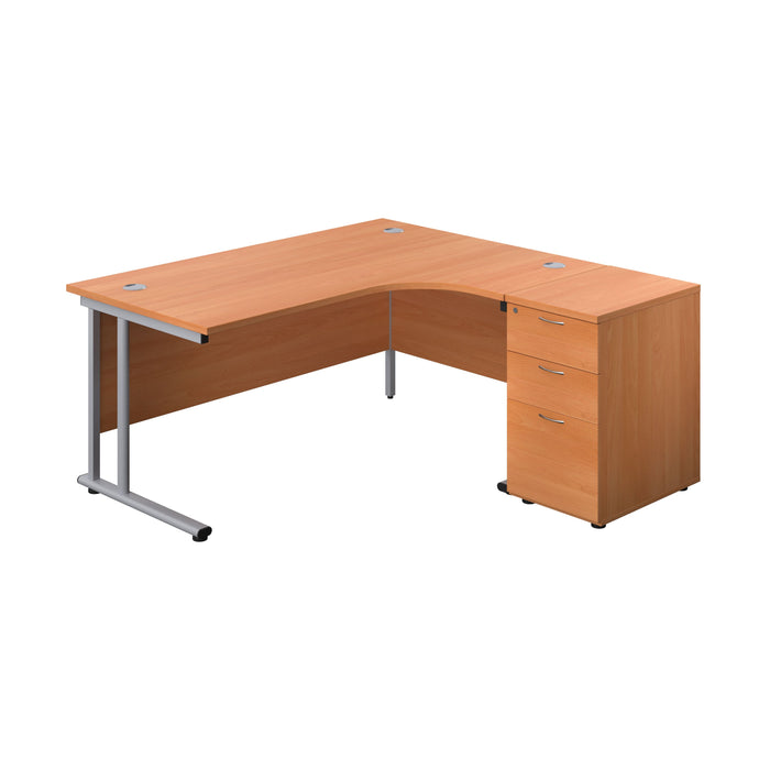 Start Next Day Delivery 1600mm Corner Desk & Pedestal Bundle Rectangular Office Desks TC Group Beech Right 